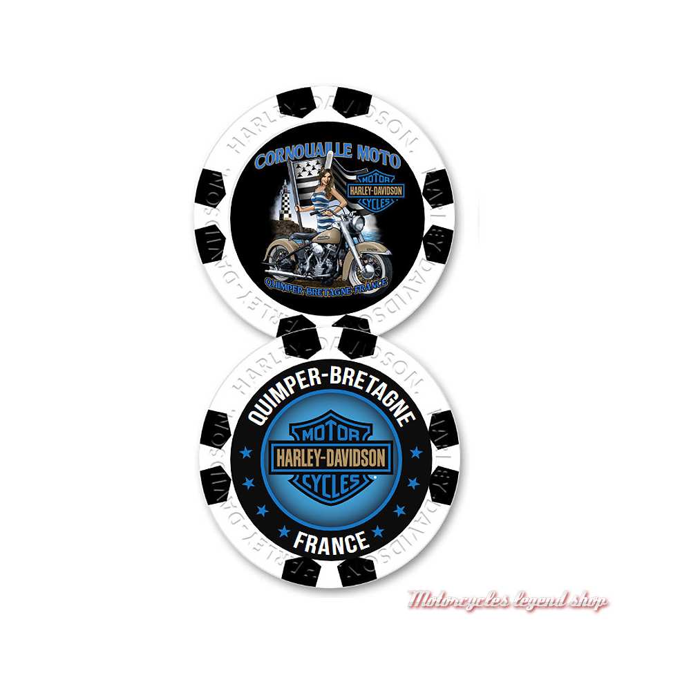 Jetons de Poker Bigoud H-D Quimper blanc/noir - Motorcycles Legend shop