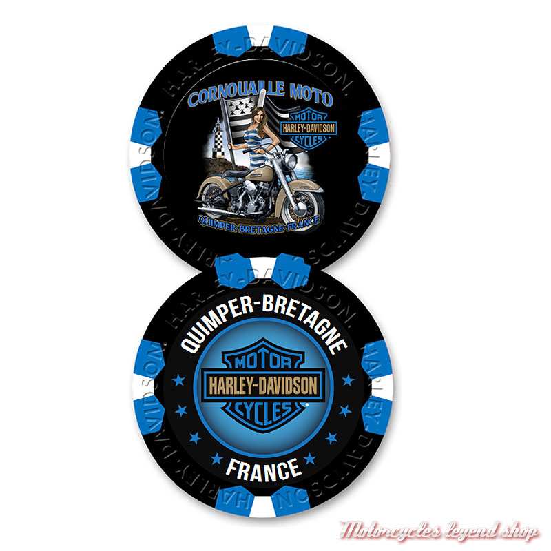 Jetons de Poker Bigoud H-D Quimper noir/bleu - Motorcycles Legend shop