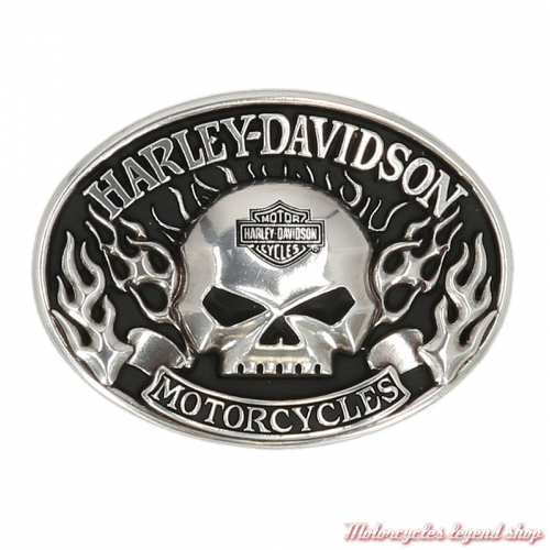 Boucle Immunity homme Harley-Davidson, skull Willie G., flaming, zinc alu et noir, MAU001
