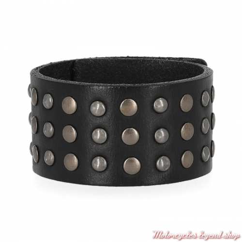 Bracelet cuir Triple Row Harley-Davidson homme, noir, rivets métal, MAU601-08