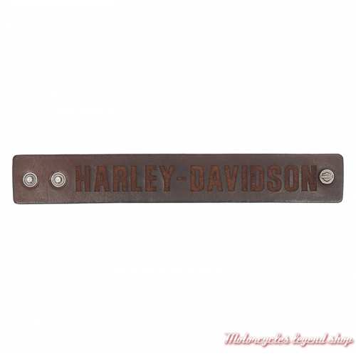 Bracelet manchette cuir Marron Text Harley-Davidson homme, longueur, MAU604-01