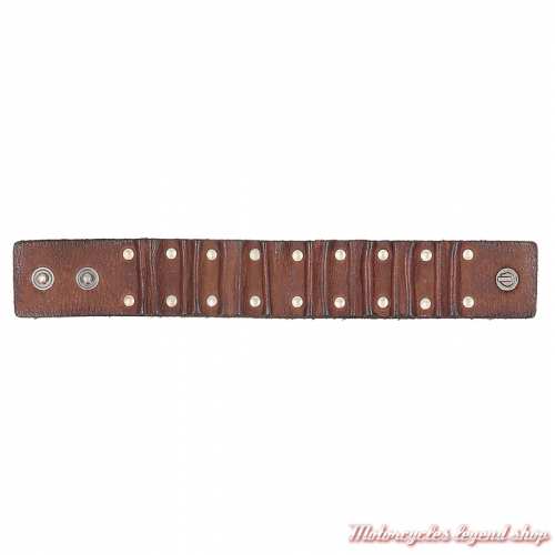 Bracelet cuir froncé marron Rib Harley-Davidson homme, longueur, MAU606-01