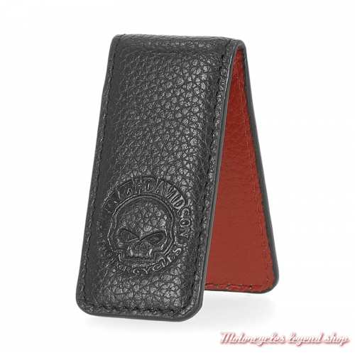 Pince billets Skull Willie G. Harley-Davidson, cuir noir, magnétique, MAU802-08