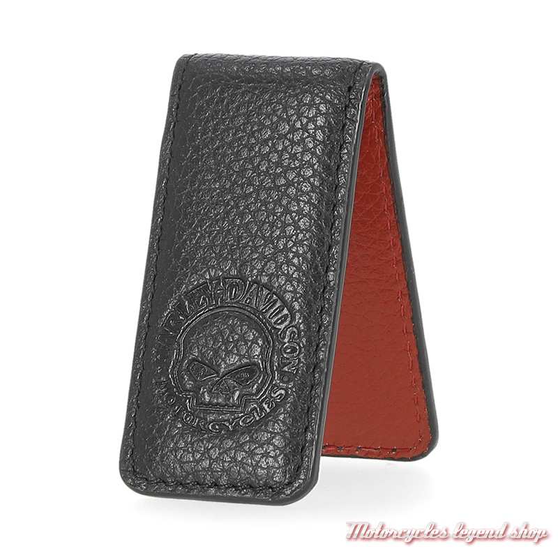 Pince billets Skull Willie G. Harley-Davidson, cuir noir, magnétique, MAU802-08