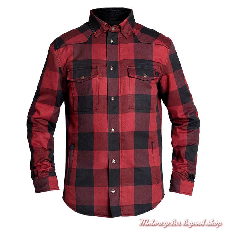 Chemise Riding à carreaux rouge et noir homme John Doe, protections coudes épaules, JDL5001