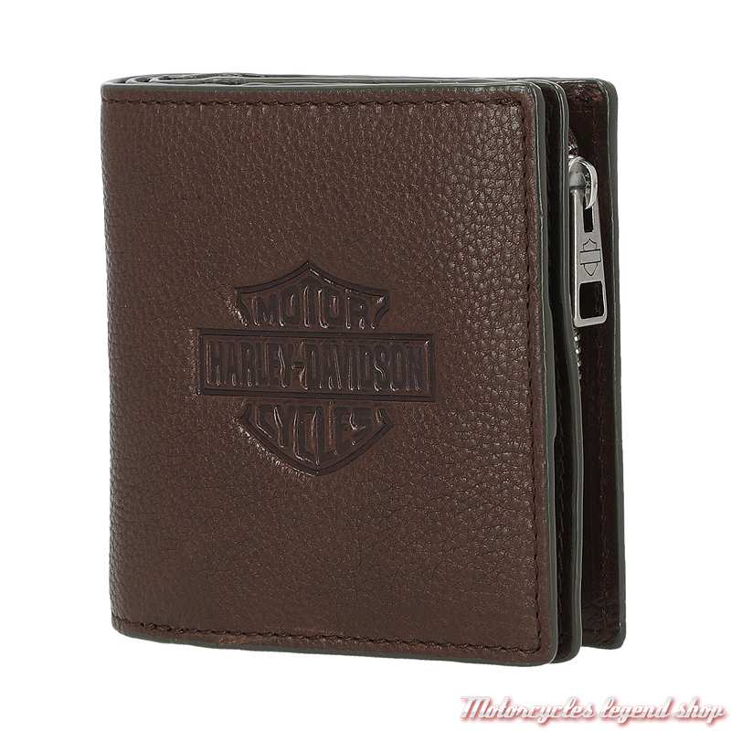 Portefeuille Bar & Shield marron Harley-Davidson, 2 volets, monnaies zip, MWW021-34