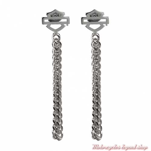 Boucles d'oreilles Chain Bar & Shield Harley-Davidson, pendantes, acier, HSE0028
