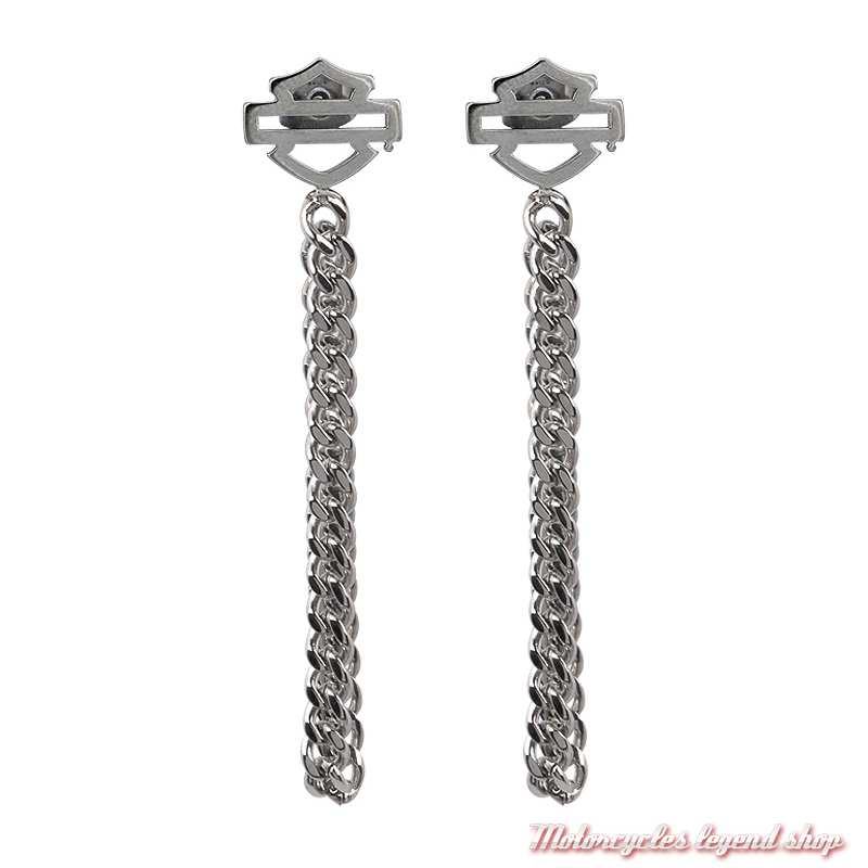 Boucles d'oreilles Chain Bar & Shield Harley-Davidson, pendantes, acier, HSE0028
