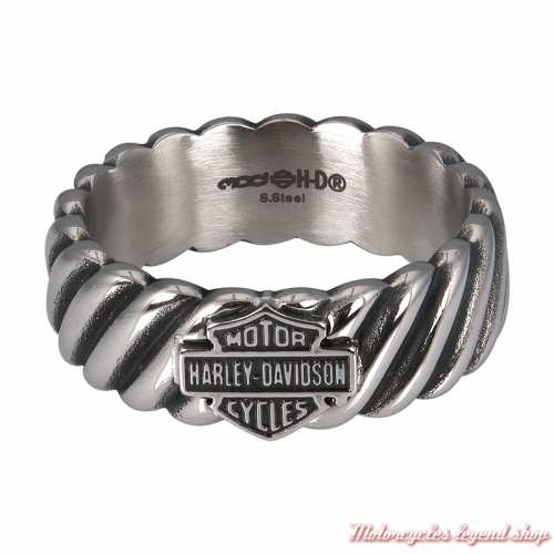 Bague acier Rope Texture Bar & Shield Harley-Davidson homme