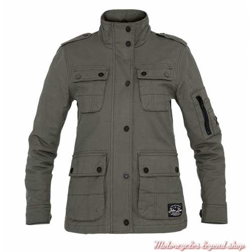 Veste Explorer Olive-XTM John Doe femme, twill coton, protections coudes épaules, J6003