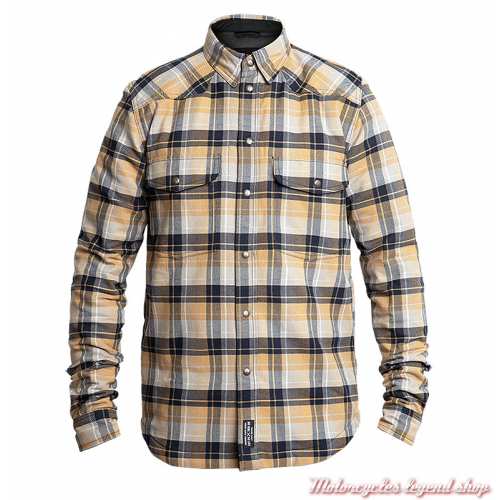 Chemise Riding à carreaux jaune homme John Doe, protections coudes épaules, JDL5011