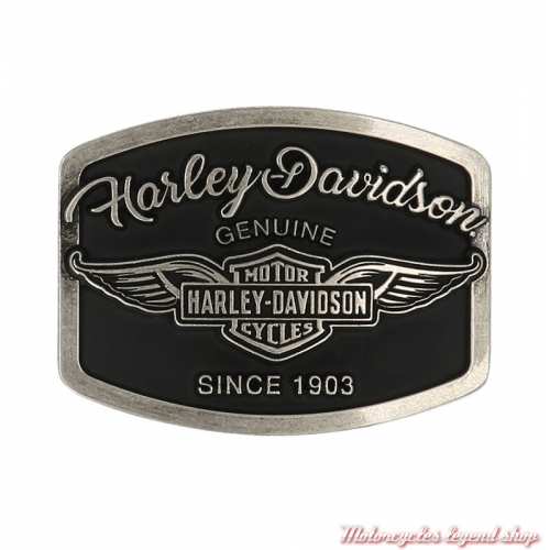 Boucle Wings Harley-Davidson femme, zinc alu argenté, Bar & Shield ailé, MAU005