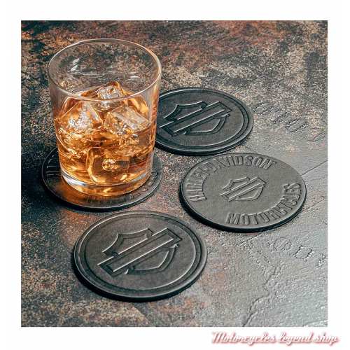 4 Dessous de verre Bar &amp; Shield Harley-Davidson, noir, simili cuir, visuel, HDX-98535