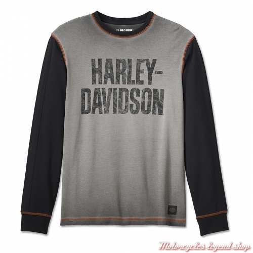 Tee-shirt Iron Bar Harley-Davidson homme, manches longues, gris délavé, noir, coton, 99181-24VM