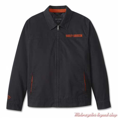 Blouson textile Bar Font Harley-Davidson homme noir, coton lavé, brodé, 98403-24VM
