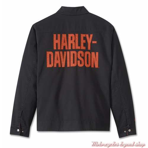 Blouson textile Bar Font Harley-Davidson homme noir, coton lavé, brodé, dos, 98403-24VM