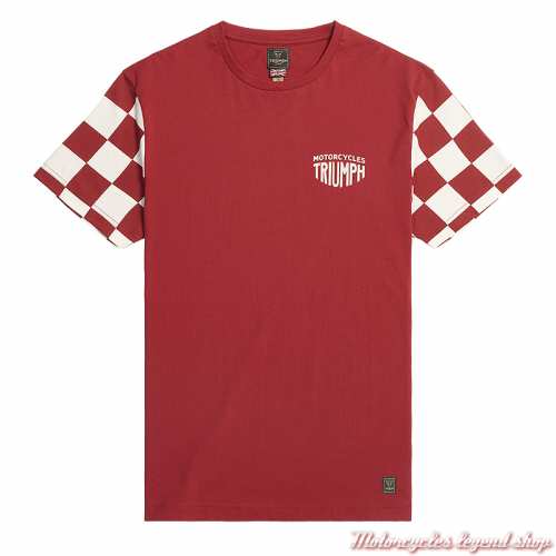 Tee-shirt Preston rouge/blanc homme Triumph, manches courtes damier, coton, MTSS24132