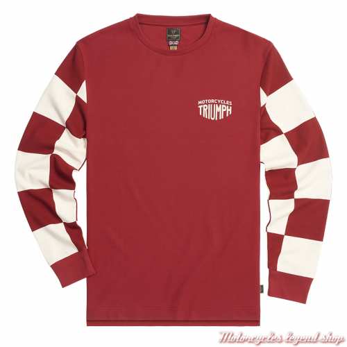 Tee-shirt Harker rouge/blanc homme Triumph, manches longues damier, coton, MTLS24133