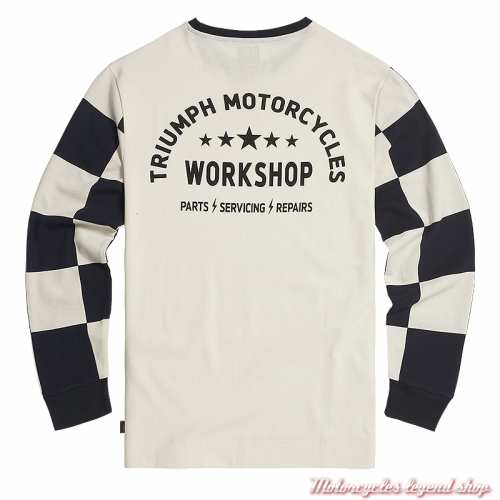 Tee-shirt Harker blanc/navy homme Triumph, manches longues damier, coton, dos, MTLS24130