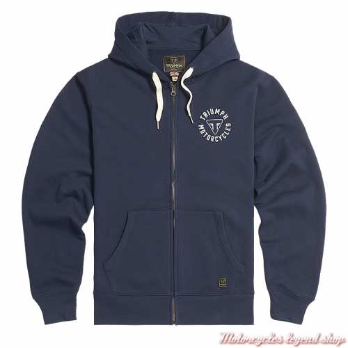 Sweatshirt Digby bleu navy homme Triumph, zippé, à capuche, coton, MSWS24119