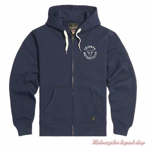 Sweatshirt Digby bleu navy homme Triumph, zippé, à capuche, coton, MSWS24119