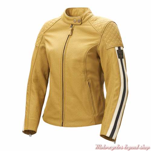 Blouson cuir Braddan Sport Gold Triumph femme, jaune, perforé, MLES24008