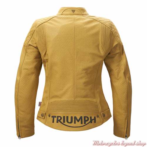 Blouson cuir Braddan Sport Gold Triumph femme, jaune, perforé, dos, MLES24008