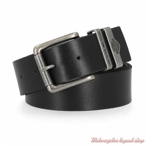 Ceinture cuir Live to Ride Harley-Davidson homme, noir, passants métal, BMM037/01