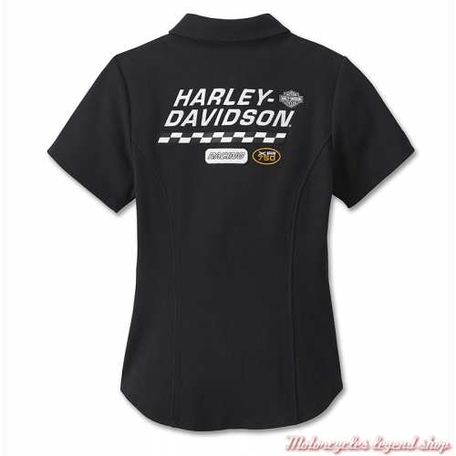 Chemisier One Racing Zip Harley-Davidson femme, côtelé, noir, manches courtes, coton, dos, 96488-24VW