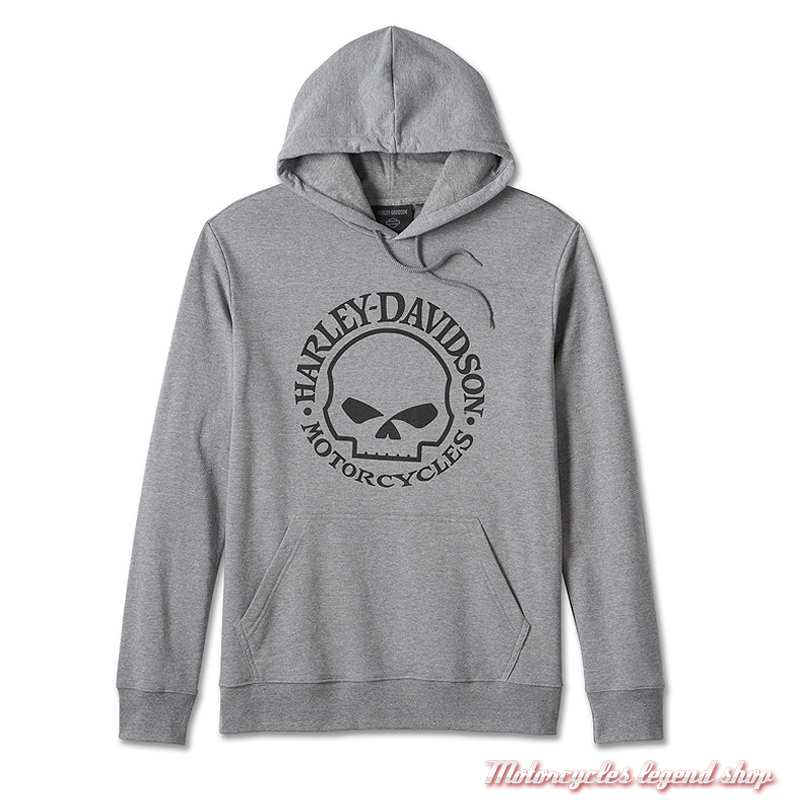 Sweatshirt Skull Willie G. Harley-Davidson homme, à capuche, gris, coton, poly, 99067-24VM