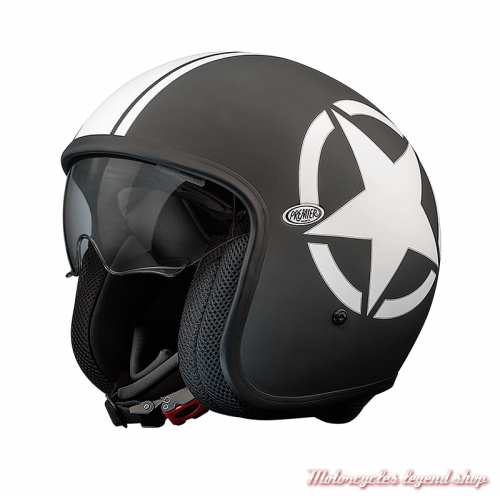 Casque jet Vintage Star 9 BM Premier, noir et blanc, étoile, écran intérieur