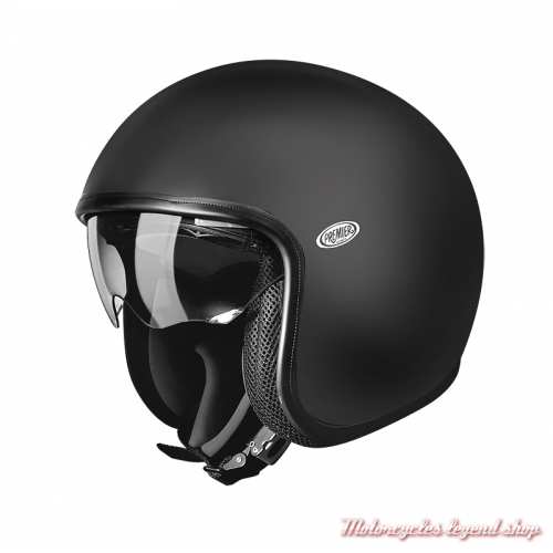 Casque jet Vintage U9BM Premier, noir mat, uni, écran rétractable