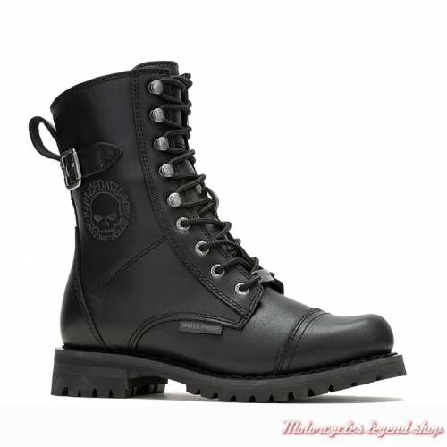 Chaussures à lacets Balsa Skull waterproof Harley-Davidson femme, cuir noir, zip, CE, D86230