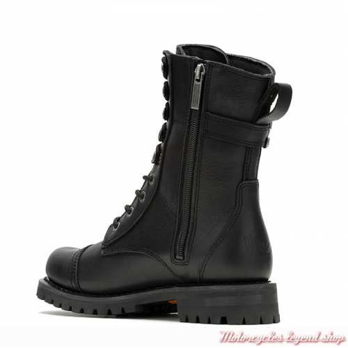 Chaussures à lacets Balsa Skull waterproof Harley-Davidson femme, cuir noir, zip, CE, dos, D86230
