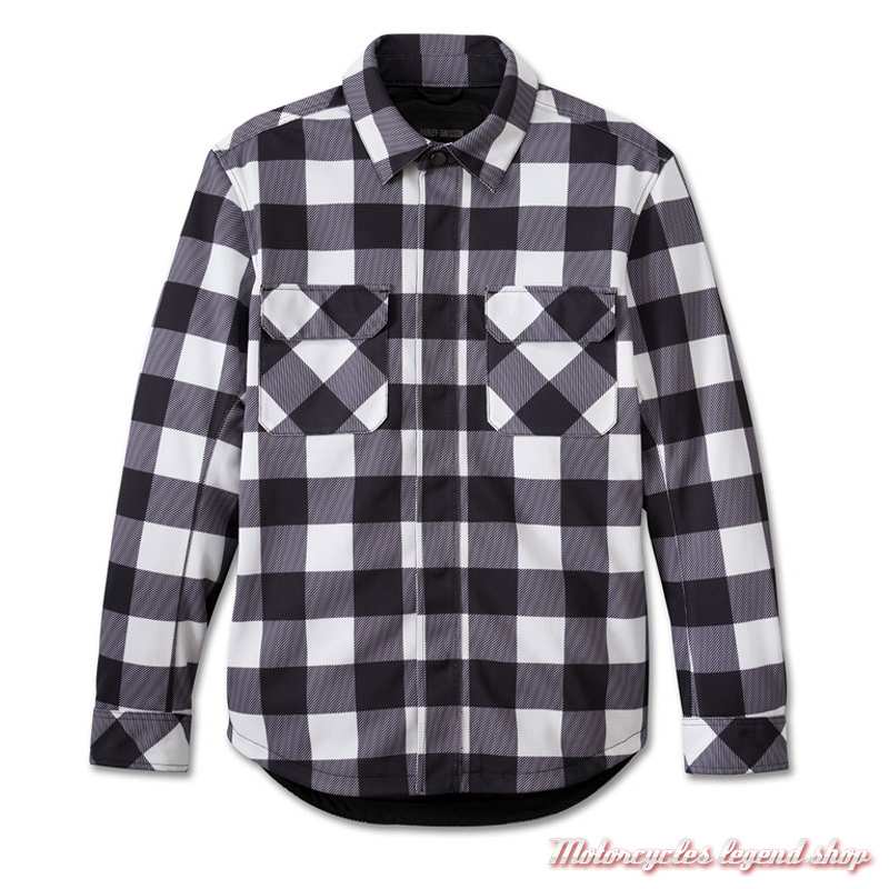 Chemise Operative Riding Harley-Davidson homme, plaid noir et blanc, mesh, CE, 97144-24VM