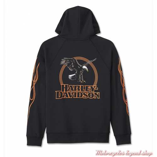 Sweatshirt Rising Eagle Harley-Davidson homme, à capuche, noir, flaming, dos, 96519-24VM