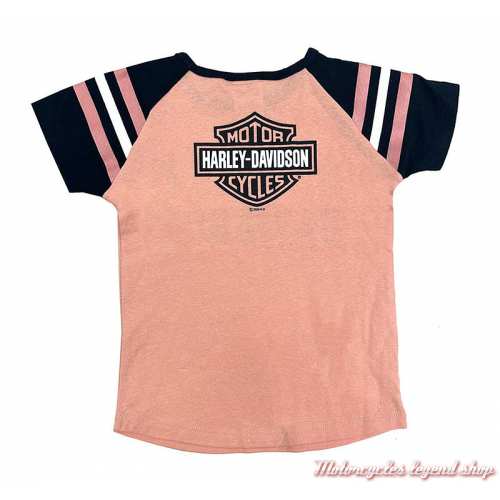 Tee-shirt fille Harley-Davidson, rose, noir, coton, manches courtes, dos 1029346, 1049346