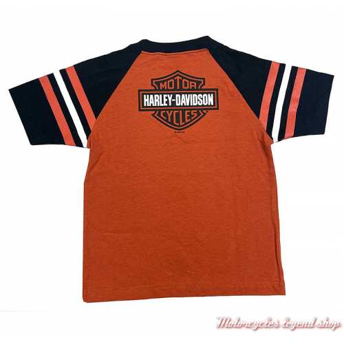 Tee-shirt garçon Harley-Davidson, orange, noir, coton, manches courtes, dos, 1079347