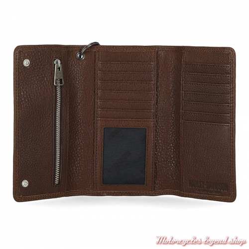 Portefeuille Long Iconique Bar &amp; Shield Eagle Harley-Davidson, marron, chaine amovible, intérieur, MWM042/34