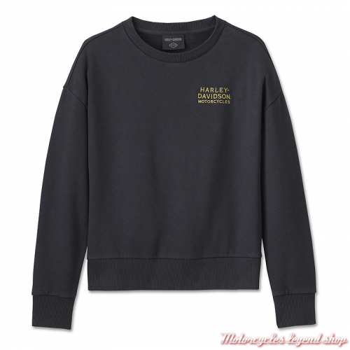 Sweatshirt American Traditional Harley-Davidson femme, col rond, coton, aigle tattoo, noir, 96573-24VW