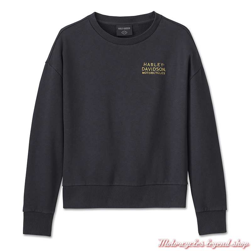 Sweatshirt American Traditional Harley-Davidson femme, col rond, coton, aigle tattoo, noir, 96573-24VW