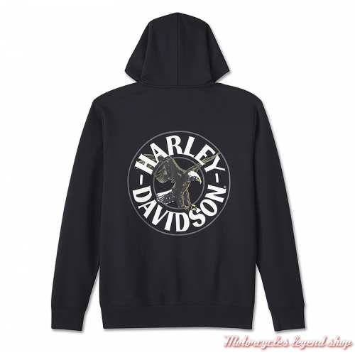 Sweatshirt Spirit Of Freedom Harley-Davidson homme, noir, zip, capuche, aigle, coton, poly, dos, 96523-24VM