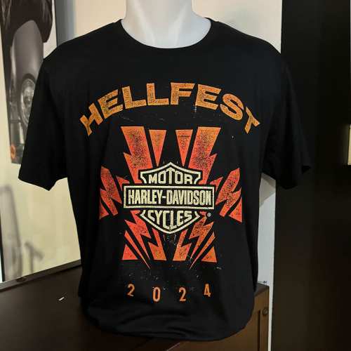T- shirt Hellfest 2024 Harley-Davidson homme, noir,manches courtes, coton