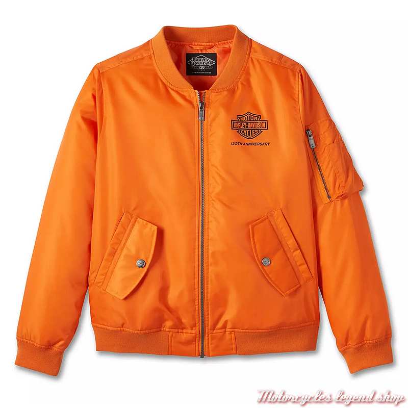 Bombers 120th Anniversary orange Harley Davidson femme Motorcycles Legend shop