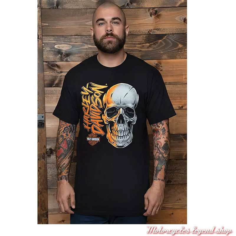T-shirt Homme En Coton Lourd Scooter Skull - Style Motard Décontracté