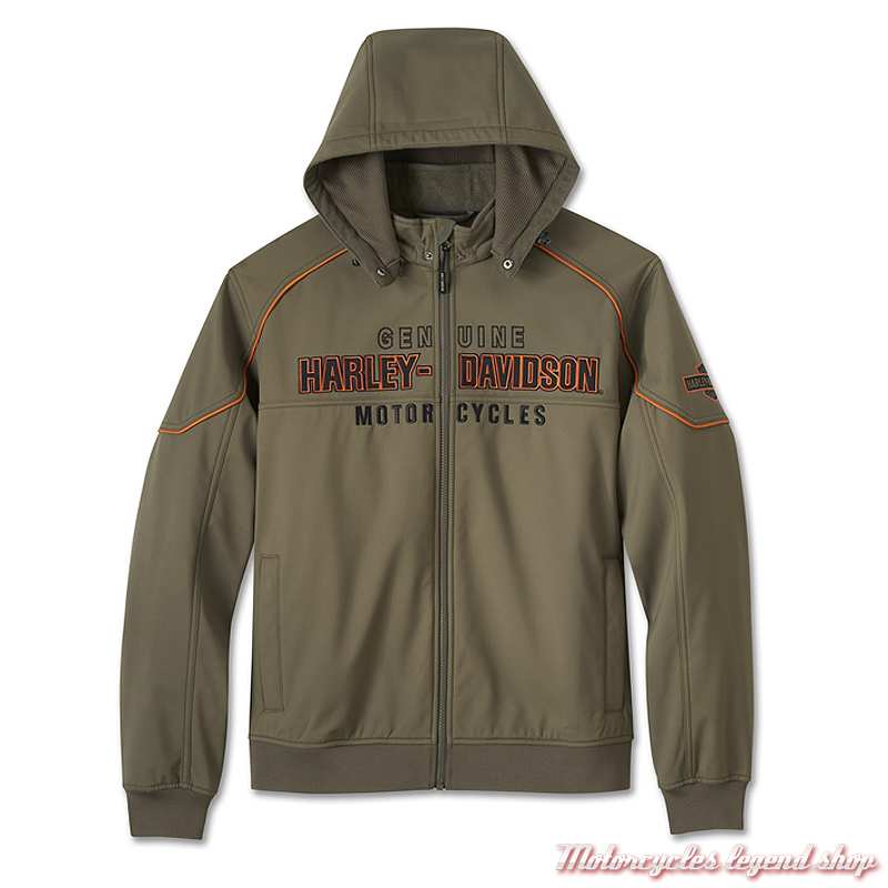 Blouson polaire Idyll Windproof Harley-Davidson, capuche amovible, kaki, polyester, 97410-26RM