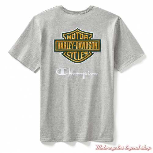 T- shirt Fanatic gris Champion x Harley-Davidson unisexe, manches courtes, coton, dos, 96867-24VM