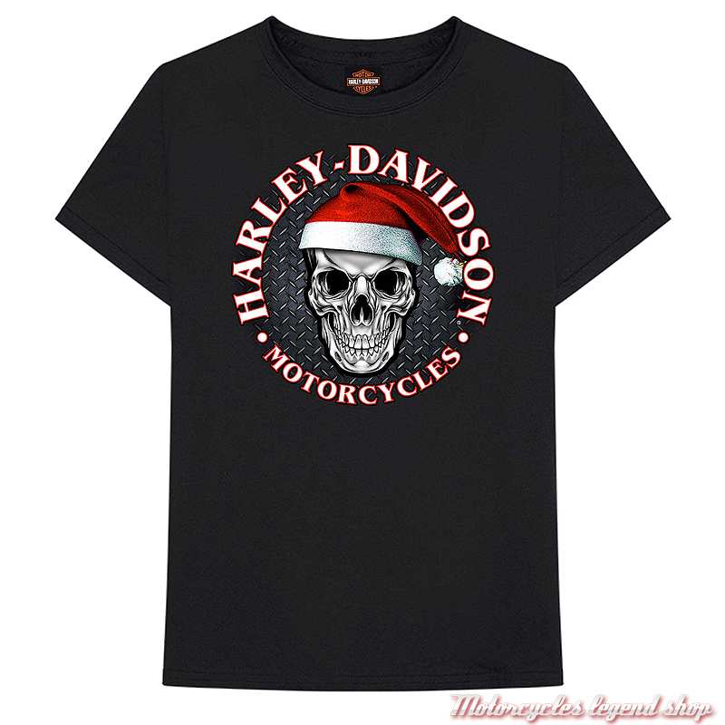 Tee-shirt Santa Skull Harley-Davidson homme Cornouaille Moto Quimper Bretagne, noir, manches courtes, coton, 40291864
