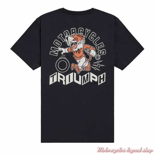 Tee-shirt Pit Stop homme Triumph, manches courtes, noir, coton, dos Tiger, MTSS25129