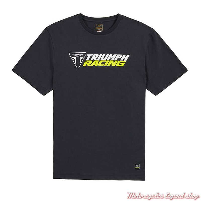 Tee-shirt Racing homme Triumph manches courtes, noir, fluo jaune, coton, MTSS25117 